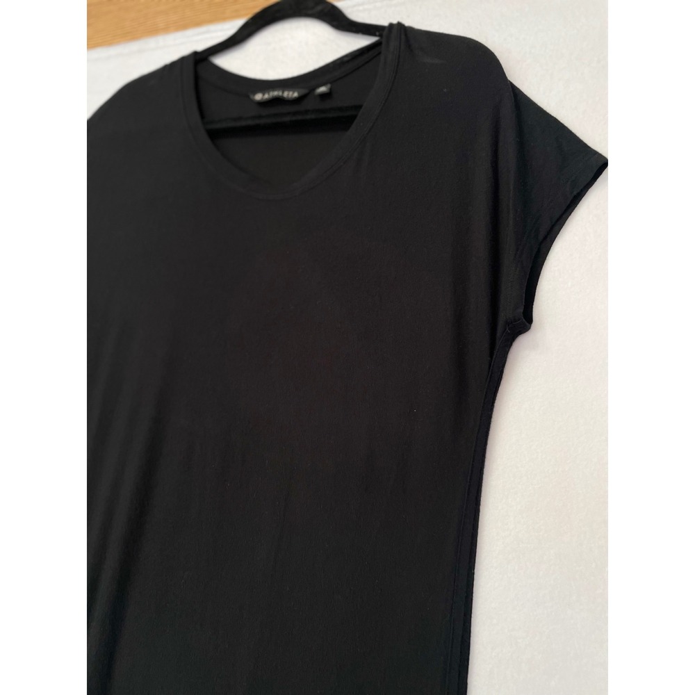 Athleta Maxi Dress Womens Small Tall Black Modal Spandex Asymmetrical Cap Sleeve - Picture 2 of 10